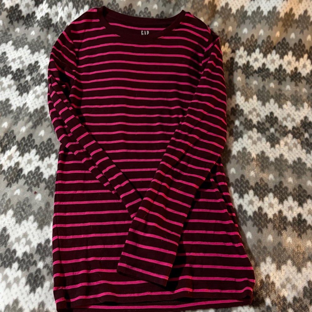 GAP Pink and Black Striped Long Sleeve Shirt
